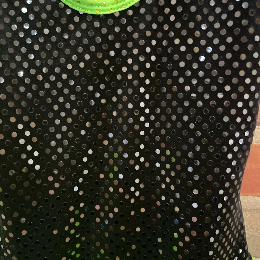 Halloween costume, lime green and black sequins, size 8-10